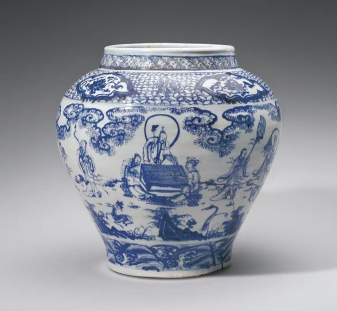 青花群仙对弈图大罐