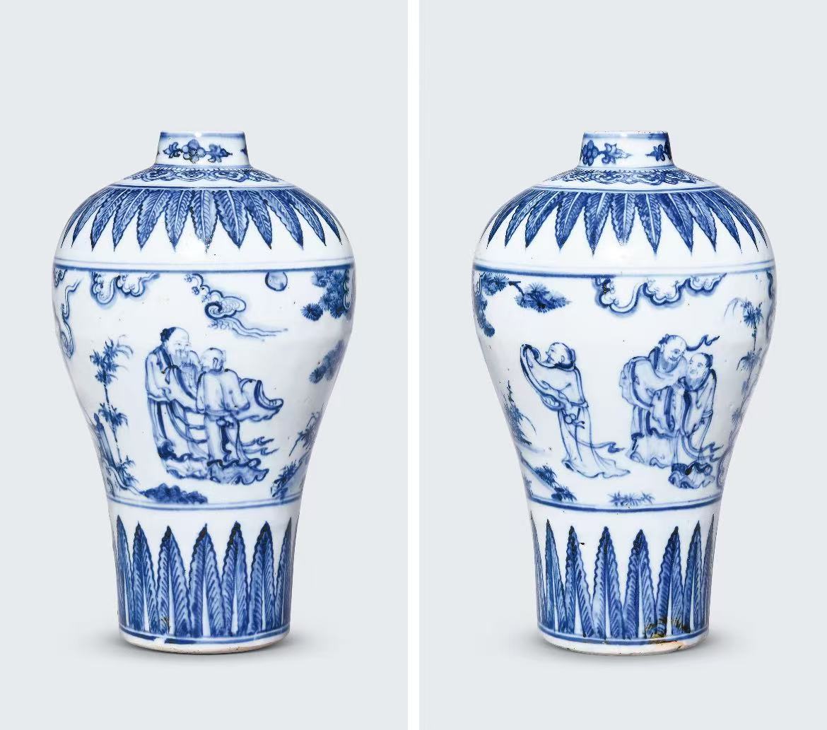 青花高士雅趣梅瓶