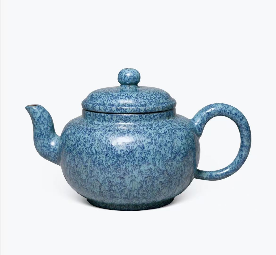 炉钧釉窑变诗文茶壶